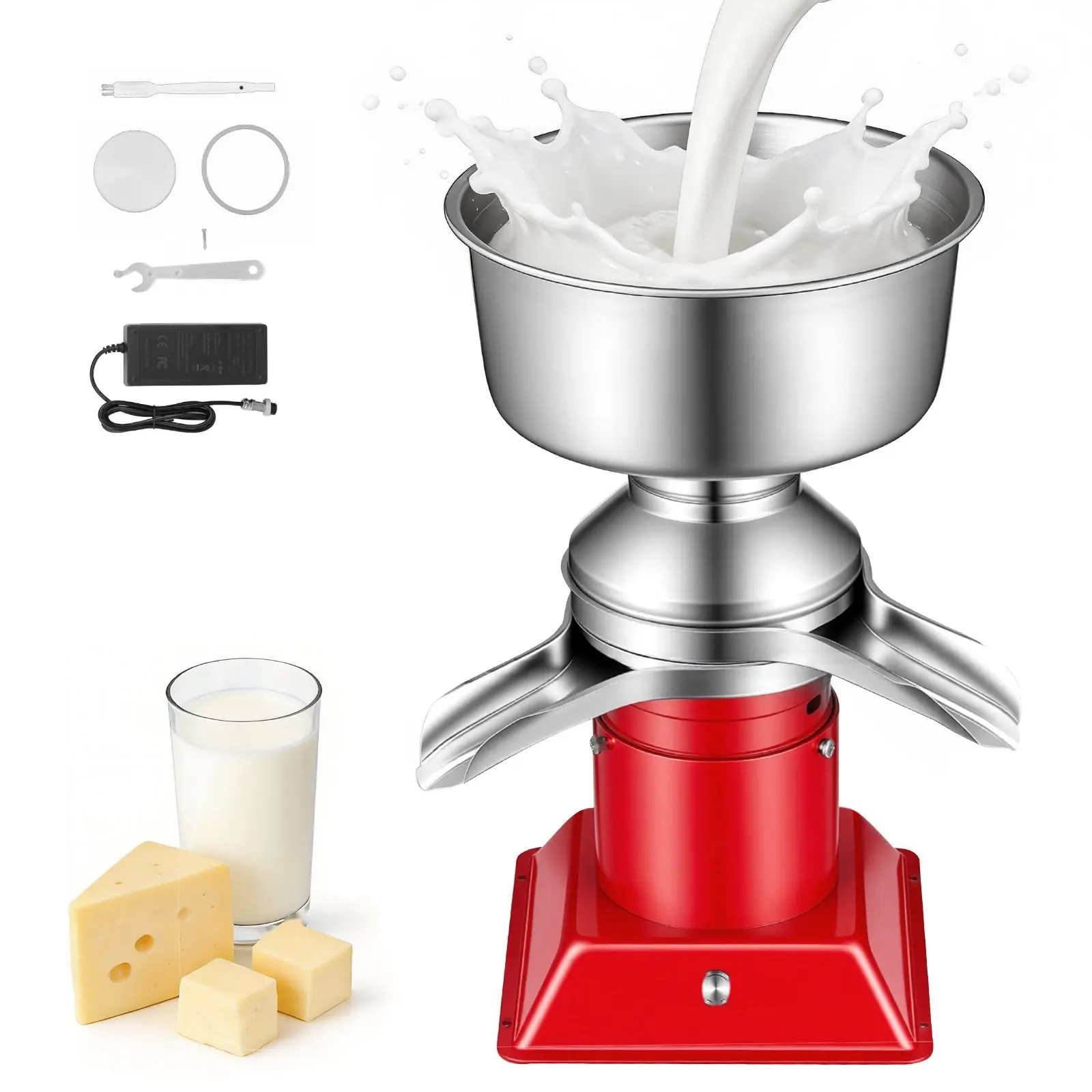 Electric Milk Cream Separator System, 60 L/H Output, 10500 RPM Centrifugal Milk Separator For Goat And Cow Milk, 304 Stainless Steel Construction, Skimming And Separation Machine With 4.5 L Bowl, 40 W Power, 100–240 V