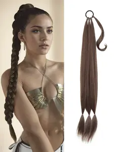 Long Braid Ponytail Extension with Hair Tie 32inch DIY Wrap Around Synthetic Hairpiece Natural Soft Fluffy Style for Women Girls Party Daily Use Wear