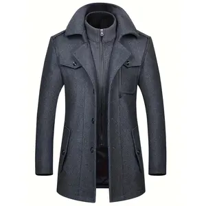 Autumn Winter Detachable Double Collar Woolen Coat Thickened Trench Coat Men's Woolen Jacket