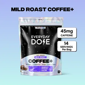 Everyday Dose Coffee+ Mild Roast Beverage | Coffee Blend with Lion's Mane, Chaga, L-Theanine, and Collagen Protein | 14 Serving