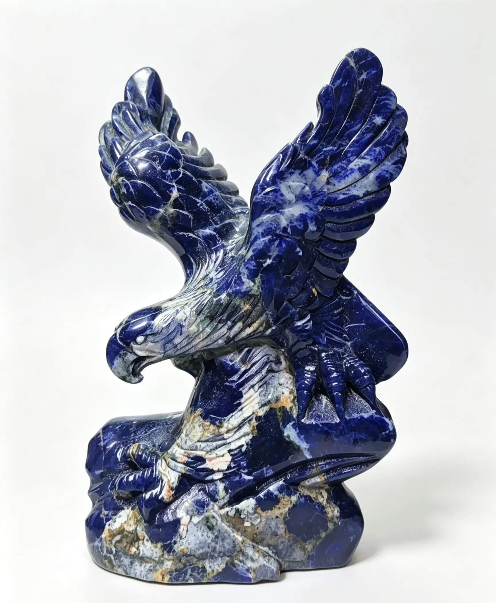 Natural Sodalite Eagle Sculpture, Hand Carved Crystal Eagle Figurine, Blue Vein Sodalite Hawk Statue, Office Feng Shui Decor, Crystal Collectible Gift