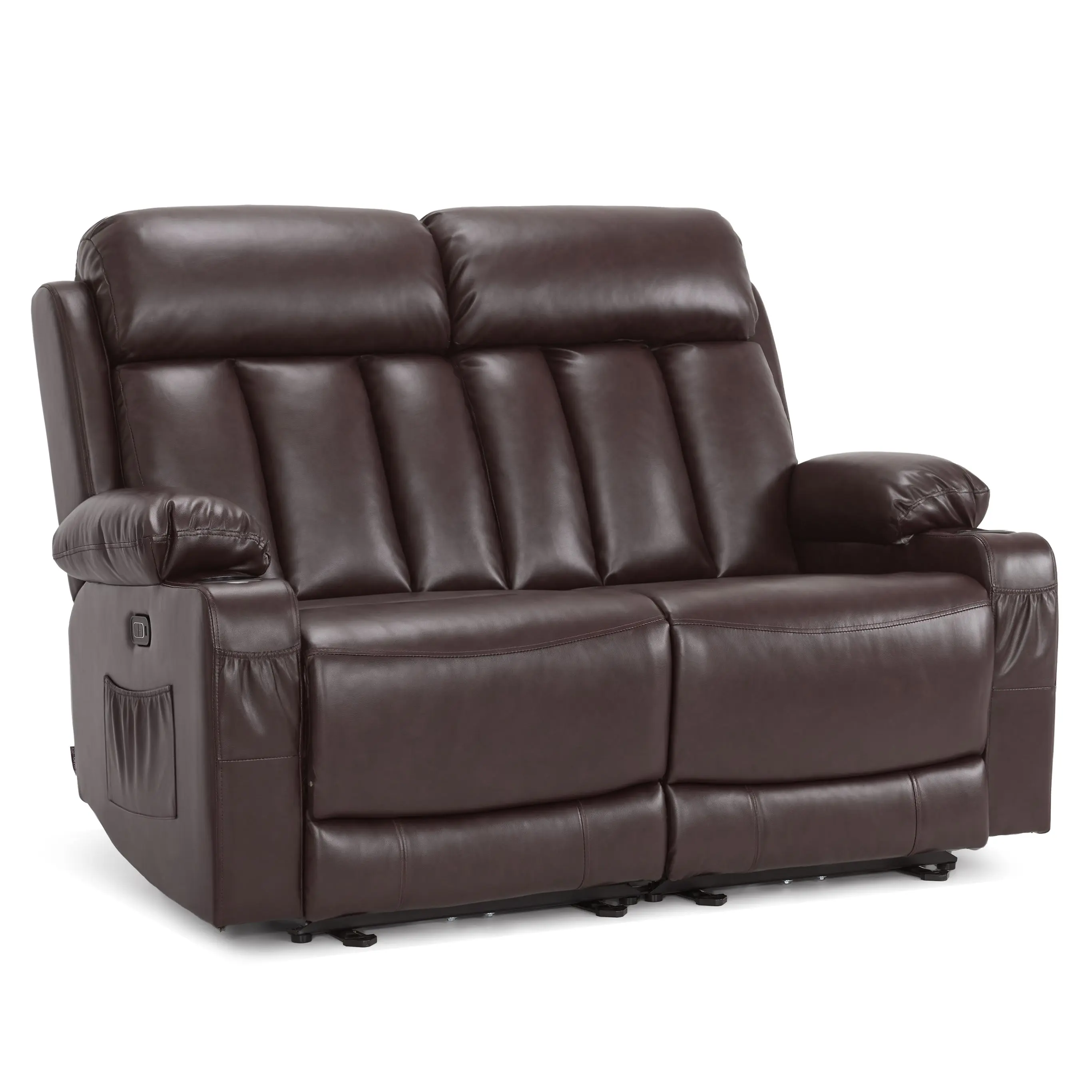 MCombo Power Reclining Loveseat with Heat and Massage, Faux Leather 6075