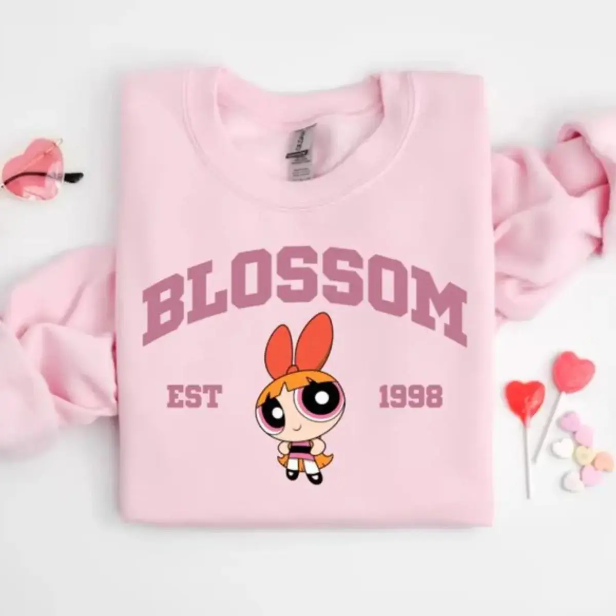 Blossom T-Shirt Sweatshirt Hoodie, #Powerpuff Girls Character Sweatshirt, Cute Cartoon Weightlifting Tee, Gym Shirt, Unisex Sweater Pullover Tee