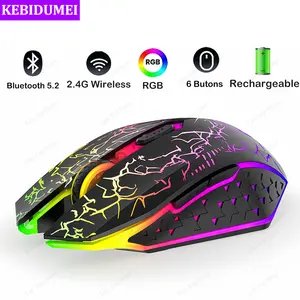Wireless Gaming Mouse, Dual-Mode Bluetooth 5.2-2.4G, 6-Button Silent, RGB Backlight, Rechargeable, Compatible with Laptops, Tablets