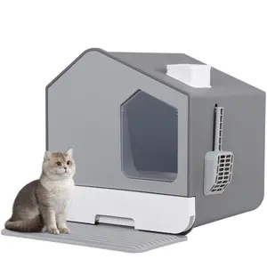 Zeny Hidden Odor-Lock Cat Litter Box Set - Includes Tray, Mat, Scoop; Features Anti-Splash, Anti-Scratch Design, Ideal for Small Cats, Hidden Litter Box