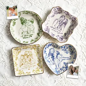 Personalized Mothers Day Photo Ring Dish, Custom Toile De Jouy Photo Jewelry Dish, Mother of the Bride Wedding Keepsake Gift from Daughter