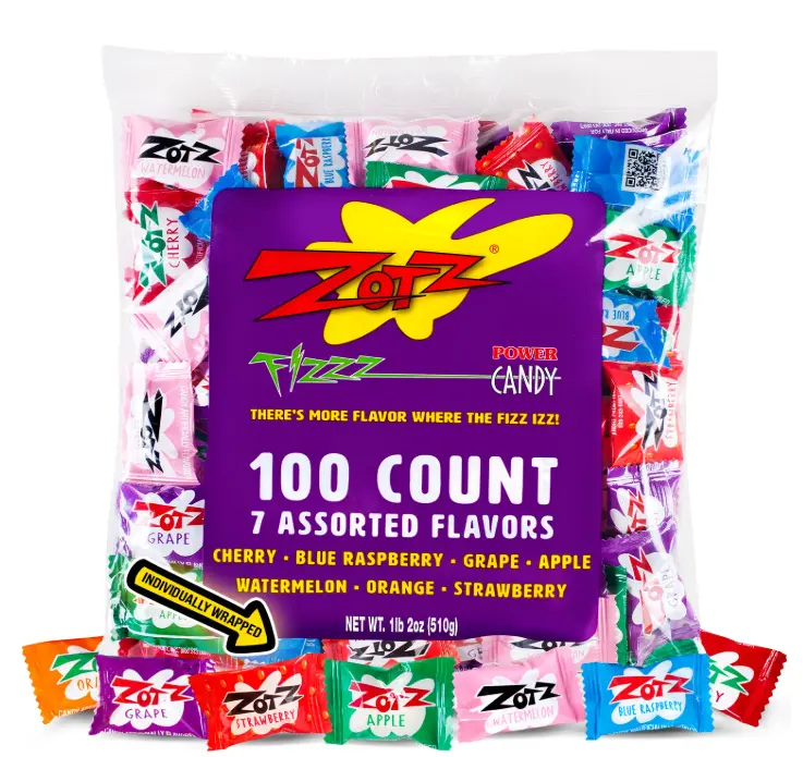Zotz Fizzy Candy Bag, Assorted Flavors, 100 Count Bag