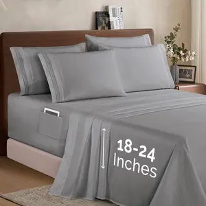 Elegant Comfort Extra deep 18-24 Inch Pocket 3 Line Embroidery, 6-Piece Sheet Set, Moody Shades