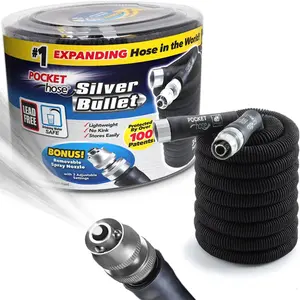 Pocket Hose Silver Bullet 50 ft Turbo Shot Nozzle Multiple Spray Garden Hose
