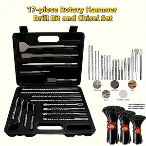 17pcs Spinning Hammer Drill And Chisel Set - SDS-Plus Carbide Drill Bits And Chisels With Storage Case, Carbide Drill Bit Set For Cement, Stone, And Tile, Includes 300 4/6/8-inch 304 Stainless Steel Heavy Duty Straps - Marine Grade