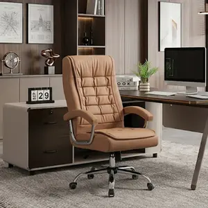 Toauuo High Back Executive Office Chair, PU Leather Desk Chair with Spring Seat Cushion, Ergonomic 360°  Computer Chair, Chrome Armrests, 350LBS Capacity for Home Office