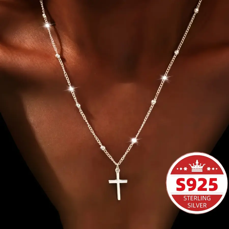 Women's Elegant 925 Sterling Silver Cross Pendant Necklace - Bohemian Retro Style, December Birthday Stone, Christmas Accessory, Ideal Gift for Mothers