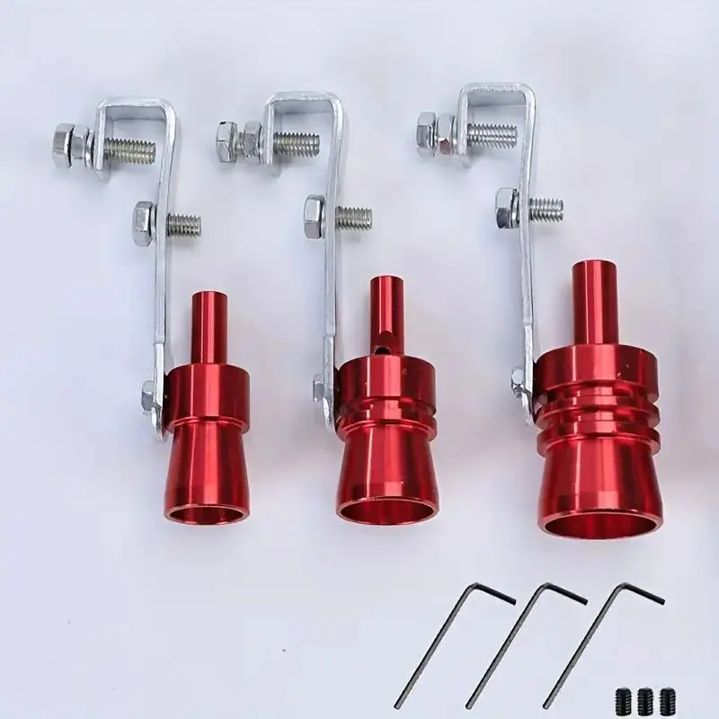 Three-piece adjustable aluminum automotive turbo sound signal whistle, suitable for automotive exhaust muffler pipes, clamp-type simulated turbine air blow-off valve tip, universal vehicle exhaust tailpipe sound