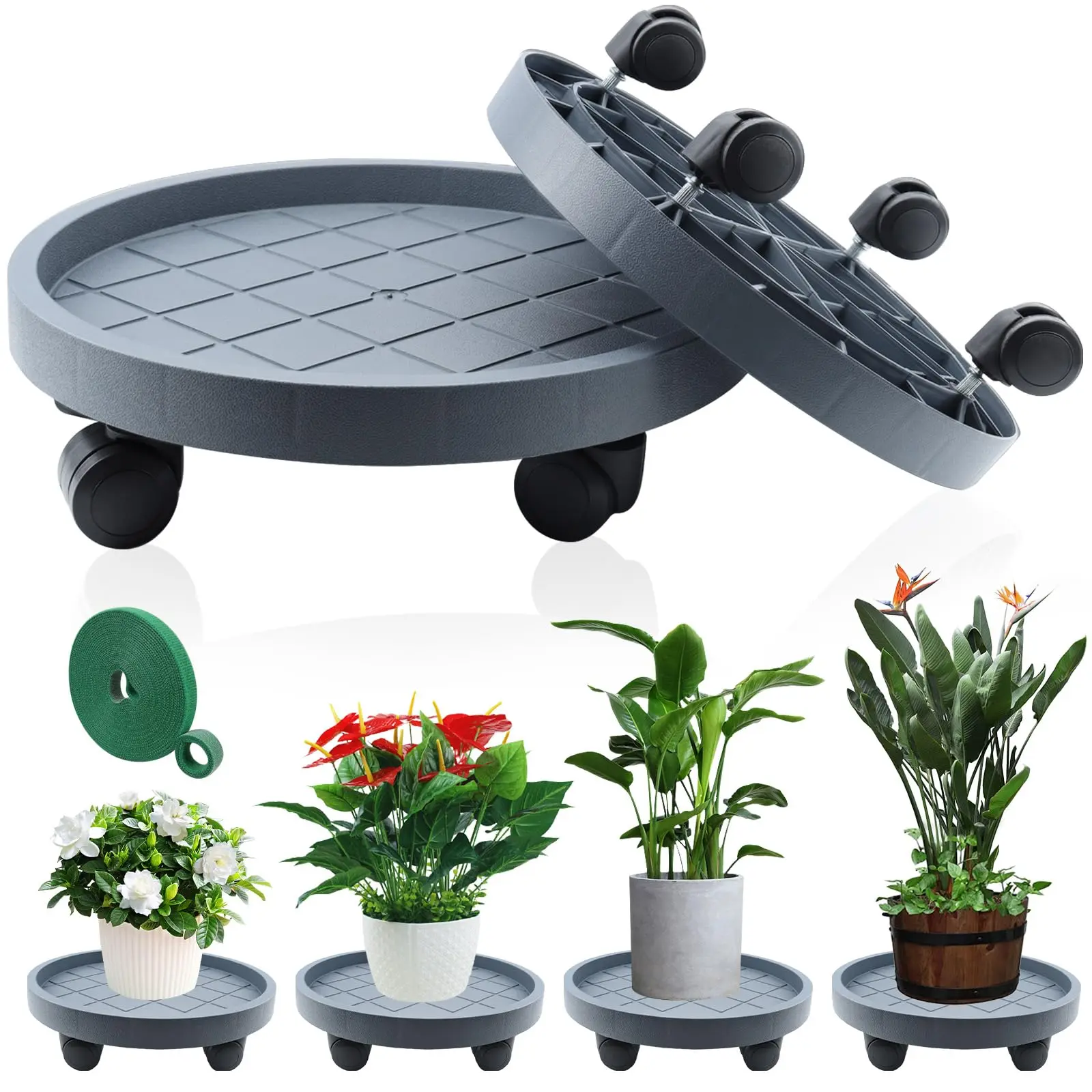 2 Pack Rolling Plant Caddy with Wheels, 15.3 Inch Heavy Duty Plant Stand Mover for Large Flower Pots, Indoor Outdoor Planters