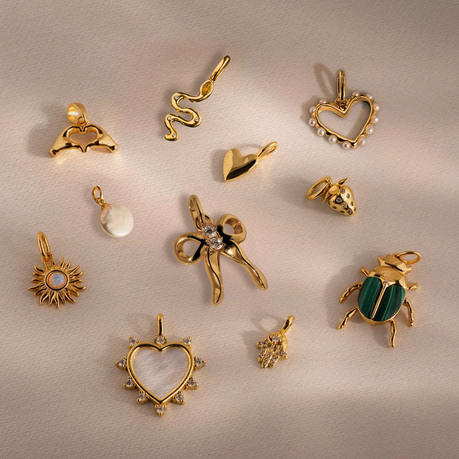 Dainty Gold Charms by Caitlyn Minimalist - 18K Gold Plated Charms for Necklace & Bracelets - Custom Heart, Pearl, Bow & Nature-Inspired Pendants - Vintage Necklace Charms - Personalized Jewelry - Birthday Gift