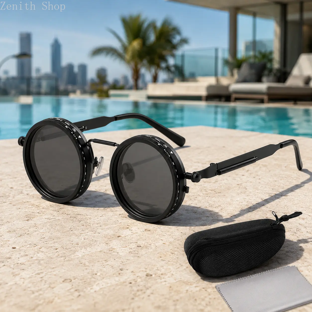 Retro Steampunk Round Sunglasses, Unisex Dark Sunglasses with 9-Speed Adjustable Dimming, Polarized UV400 Protection for Driving & Street Style, Trendy Sporty Sunglasses