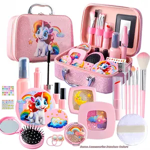 Unicorn Theme Kids Makeup Set, Pretend Play Set, 15/22pcs Realistic Beauty Kit, Includes Brushes & Nail Polish, Safe & Fun, Perfect Gift for Girls Ages 3+