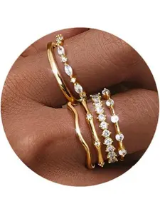 Non Tarnish Gold Stacking Rings for Women - Gold Plated Thumb Cubic Zirconia Marquise Stackable Rings Set Thin Bands Rings Women Waterproof Wedding Gold Ring Statement Engagement Promise Ring