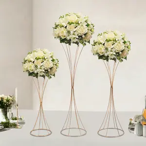 CNCEST Luxury Gold Metal Plant Stand Set - 3 Tall Cylinder Pedestal Racks, Hourglass-Design Organiser for Bouquet Displays, Event Decoration for Living Room & Patio