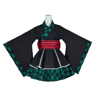 Demon Slayer Tanjiro-Inspired Green Checkered Kimono Maid Dress