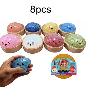 8-Piece Glitter Stress-Relief Buns, Soft and Relaxing, Cute Stress-Relief Toys with Steamer Storage Box, Perfect for Party Favors and Birthday Gifts[Dimensions: 3.15 in x 1.97 in]
