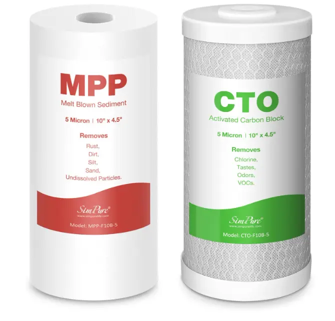 SimPure 5 Micron 10x4.5 in Whole House CTO Coconut Shell Carbon & KDF/GAC Water Filter Cartridge Replacement for DB10C-2KDF, DB10P - Water Filter System, Chlorine Removal, Fine Filtration, Sediment Reduction, Replacement Filters