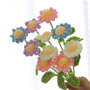 10-Piece Handmade Sunflower Daisy Crochet Flower Bouquet, Polyester Floral Design Home and Car Decor, Perfect for Holidays and Special Occasions, Artificial Flower Set, Decorative Artificial Flowers