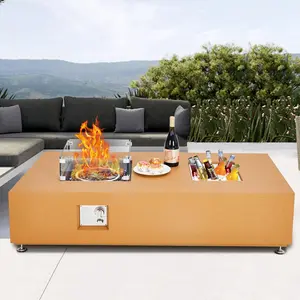 GARVEE 56" Propane Fire Pit Table with Ice Bucket，50000BTU Fire Table with 13" Square Drink Ice Bucket Wind Guard,  Fire Glass Beads & CSA Safety Certified Outdoor Firepit for Patio Garden(Orange)