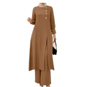 Sophia Boutique Abaya Dress for Women Muslim set long sleeve Ramadan Islamic Dress Shirt with pants 2PCS Dubai Prayer Casual Clothes