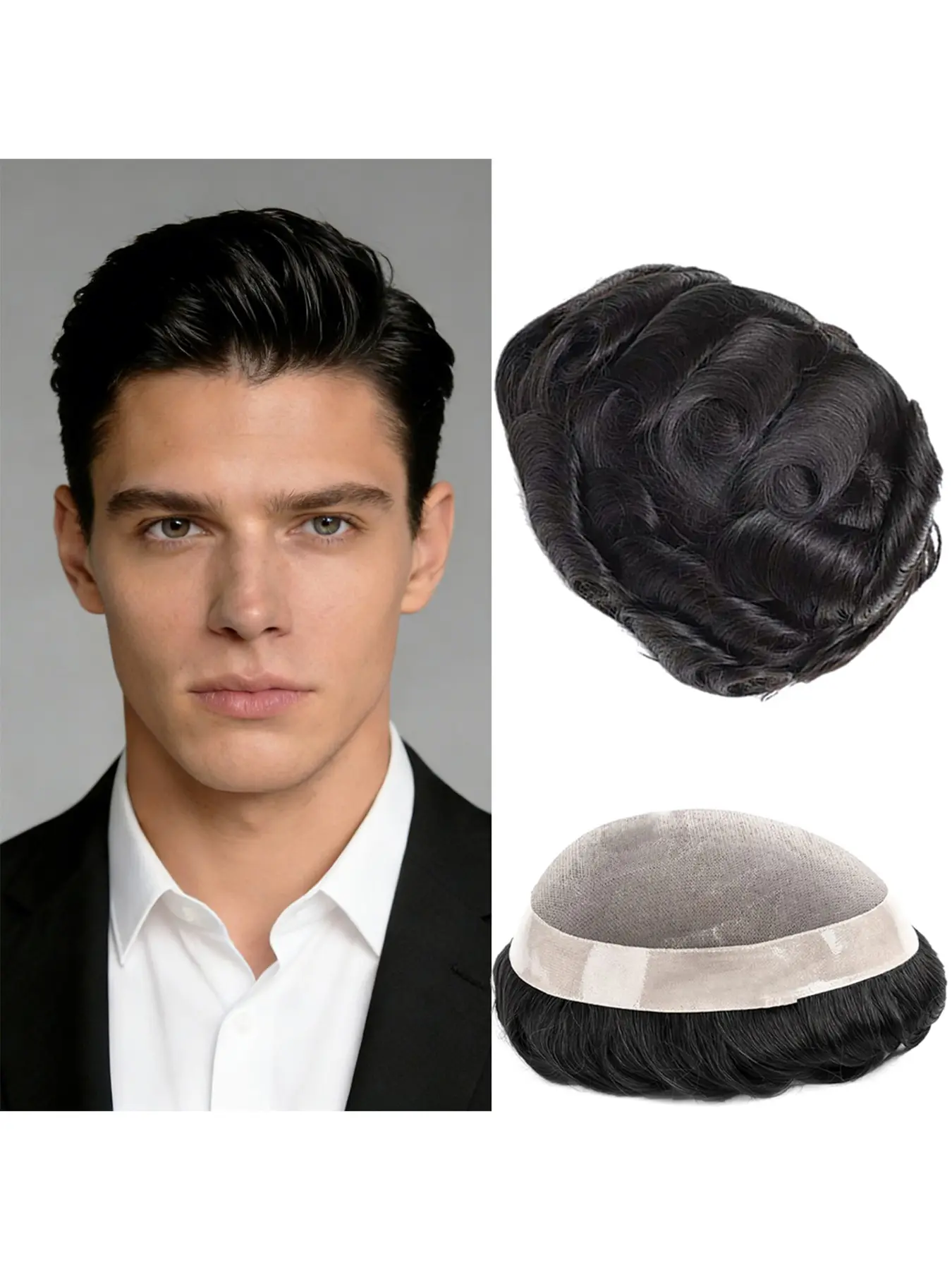 Human Hair Mono Wig for Men, Fit Wig, Durable Hair Prosthesis Toupee, Natural Look Men's Hair System, Breathable & Comfortable, Easy to Wear for Daily Use, Natural Hairline Wigs, Natural Looking Wig