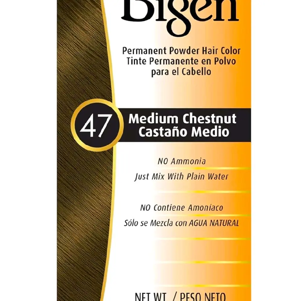 Bigen #47 Medium Chestnut Bigen Permanent Powder Hair Color -No Ammonia, Mix with Plain Water, Castaño Medio 47 Medium Chestnut