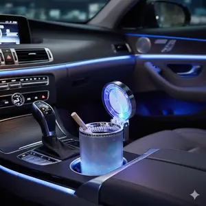 LED Car Ashtray: Sealed & Leakproof Design, Detachable Stainless Steel Liner for Easy Cleaning. Universal Fit for Car SUV, Smoke-Free In-Car Smoking Accessory with Anti-Slip Base & Ambient Atmosphere Lighting. Multi-Functional Auto Interior Decor.