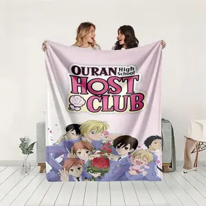 1 piece Ouran High School Host Club Character Collection themed flannel blanket, Throw blanket, Modern design, suitable for sofas and beds, all-season multi-purpose use, super soft and warm, digital printing, 100% polyester material