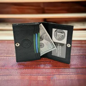 Leatherboss Leather Card Case Wallet with expandable pocket and snap closure