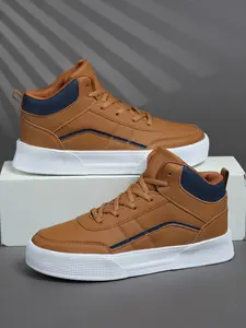 Men's High-Top Patchwork Design Sneakers, Casual PU Leather Sports Shoes, Comfortable Eva Sole, All Season Wear, Trendy Streetwear