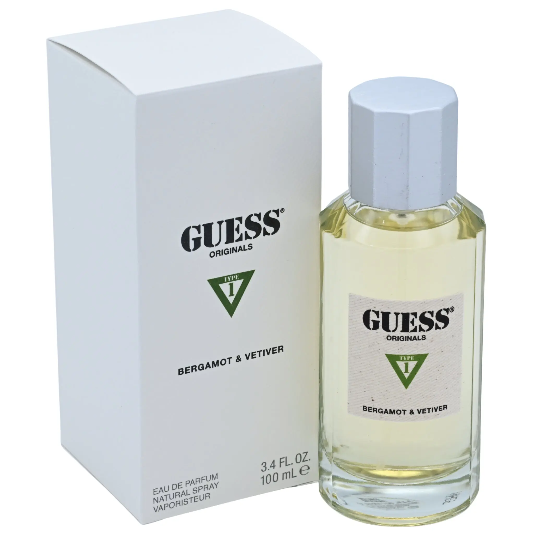 GUESS Originals Type 1 Bergamot & Vetiver EDP, Bright and Modern Scent for Unisex Wear, Fragrance Spray on Skin, 3.4 fl oz in Box, Clean Start, New Retail, Contains Aerosol