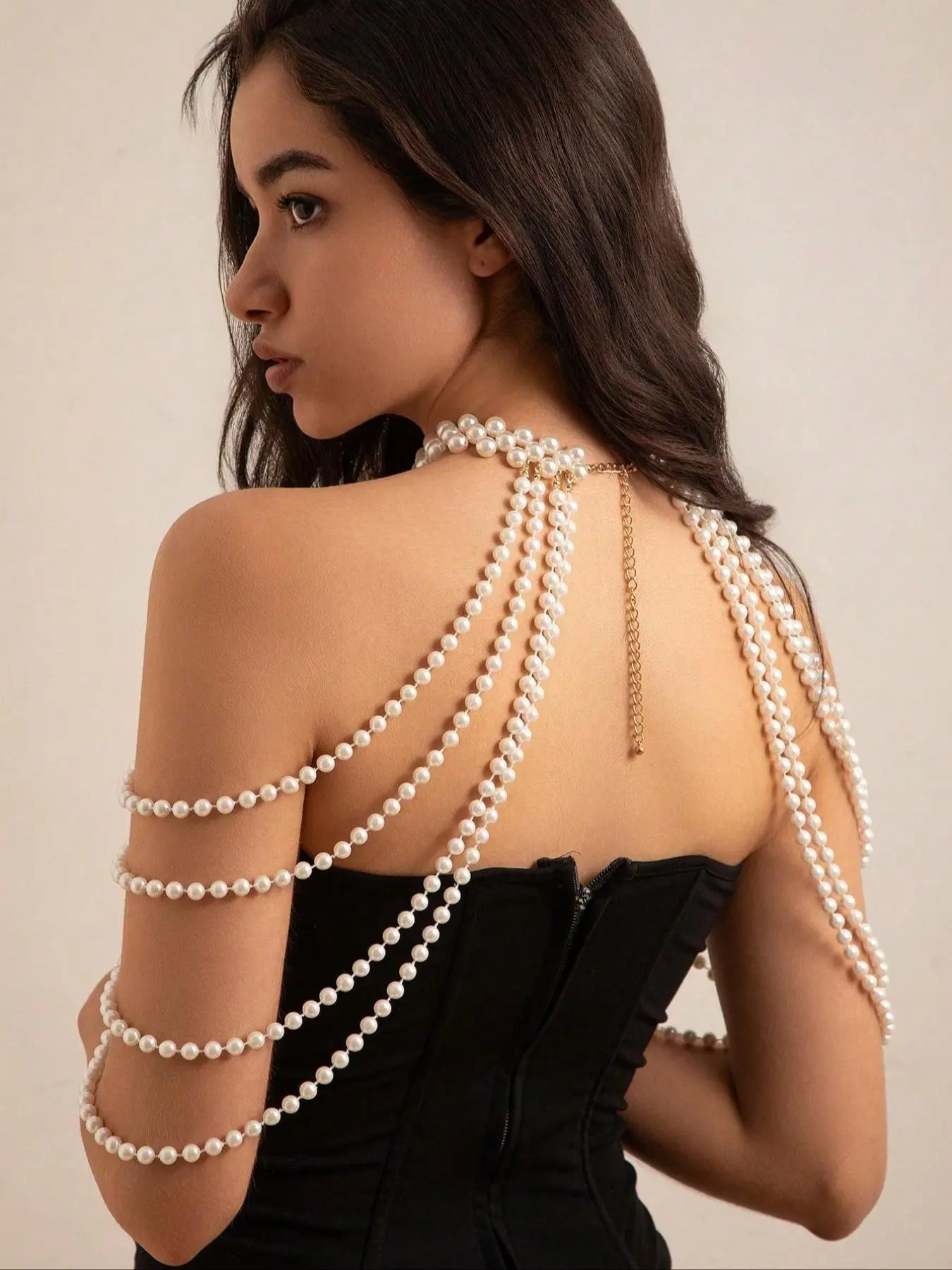 Elegant Faux Pearl Decorated Body Chain, Bling Chain, Vintage Body Jewelry, Fashion Jewelry, Gifts for Her, Women's Exquisite Trendy Beaded Accessory for Parties and Daily Wear, Birthday Gift