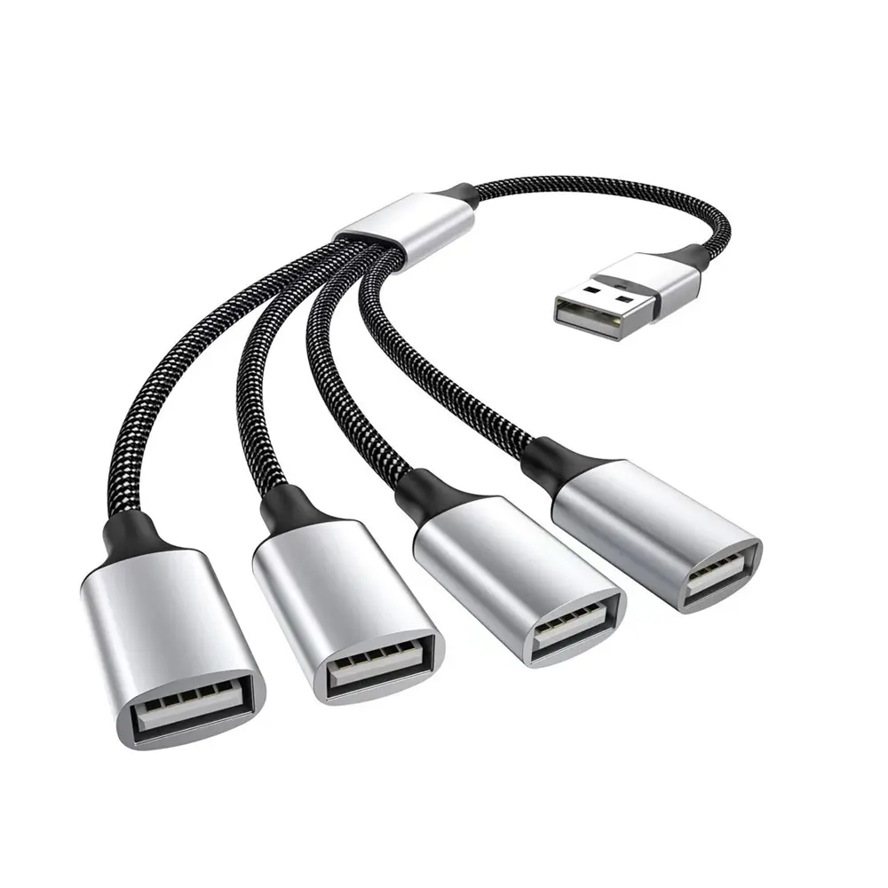 4-Port USB Extension Cable 1 Male to 4 Female Splitter Hub Fast Charging Data Transfer Plug & Play Multi-Device Connector for Laptop PC and Car