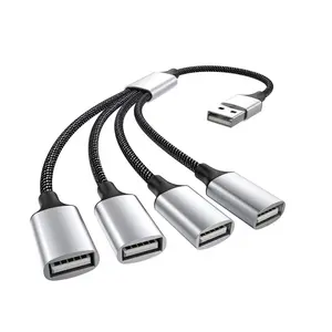 4-Port USB Extension Cable 1 Male to 4 Female Splitter Hub Fast Charging Data Transfer Plug & Play Multi-Device Connector for Laptop PC and Car