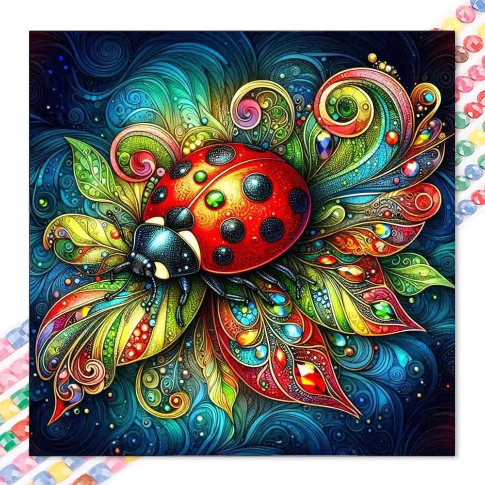 1 DIY Handmade Diamond Painting Set, 5D Diamond Art Set, DIY Decoration, Ladybug, Flower, Colorful Diamond Painting Set Full Round Drill, Mosaic, Diamond Art, DIY Art Home Decoration, Suitable for Christmas