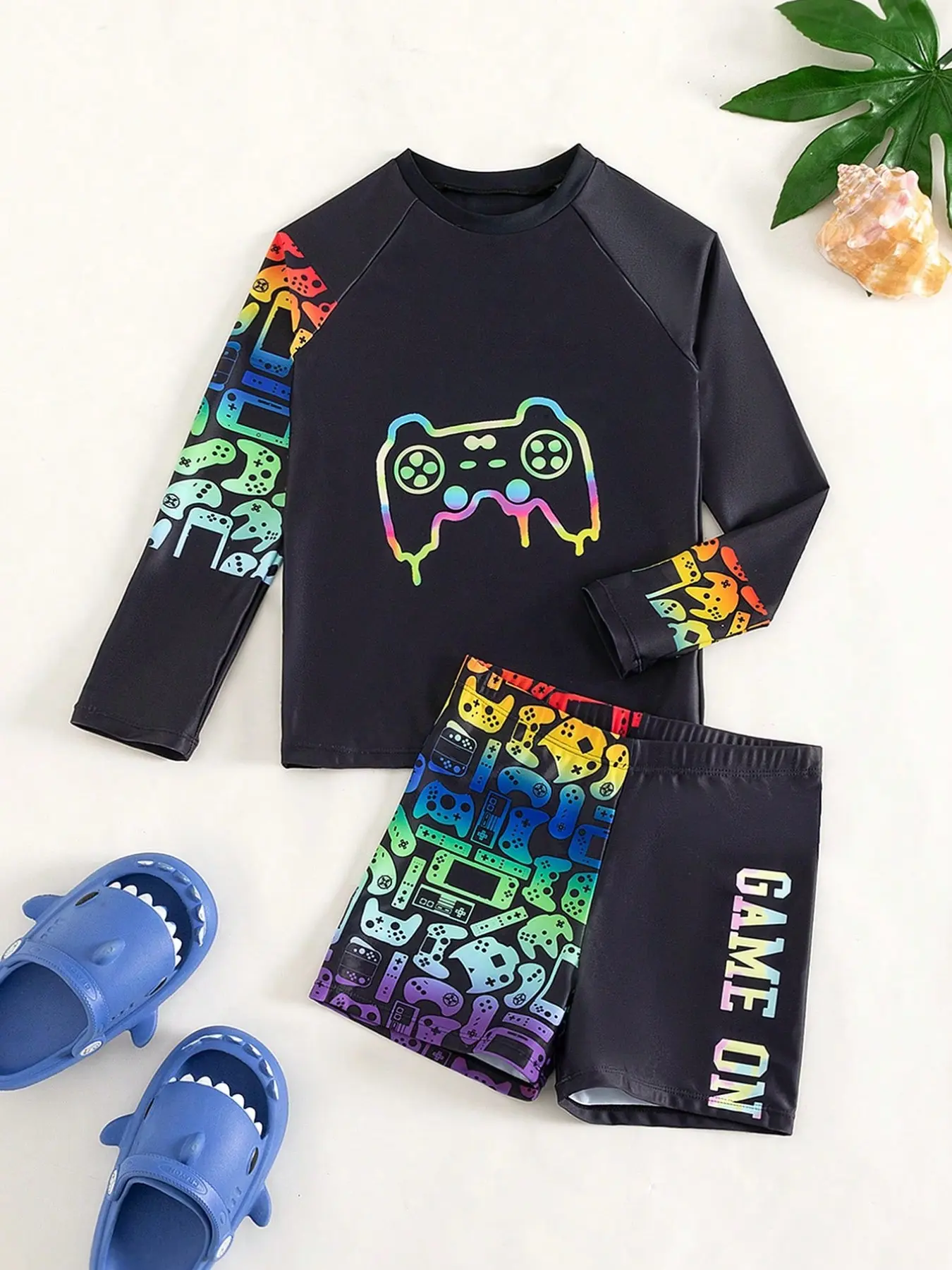 Game Theme Casual Summer Swimsuits with Shorts Set, Cool Gaming Controller Pattern, Breathable Comfort, Beach Vacation and Water Activities, Unisex