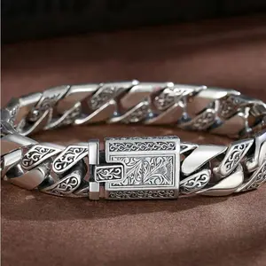 S925 silver-plated men's bracelet, Arabic style punk style, fashion bracelet, 925 silver-plated bracelet, men's birthday gift jewelry, Father's Day gift, boyfriend gift, perfect gift for boys, suitable for casual wear