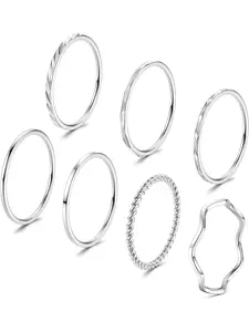 7 Pcs 1mm Stainless Steel Rings Set for Women Men, Simple Plain Knuckle Stacking Bands in Silver Color &, Size 5-11