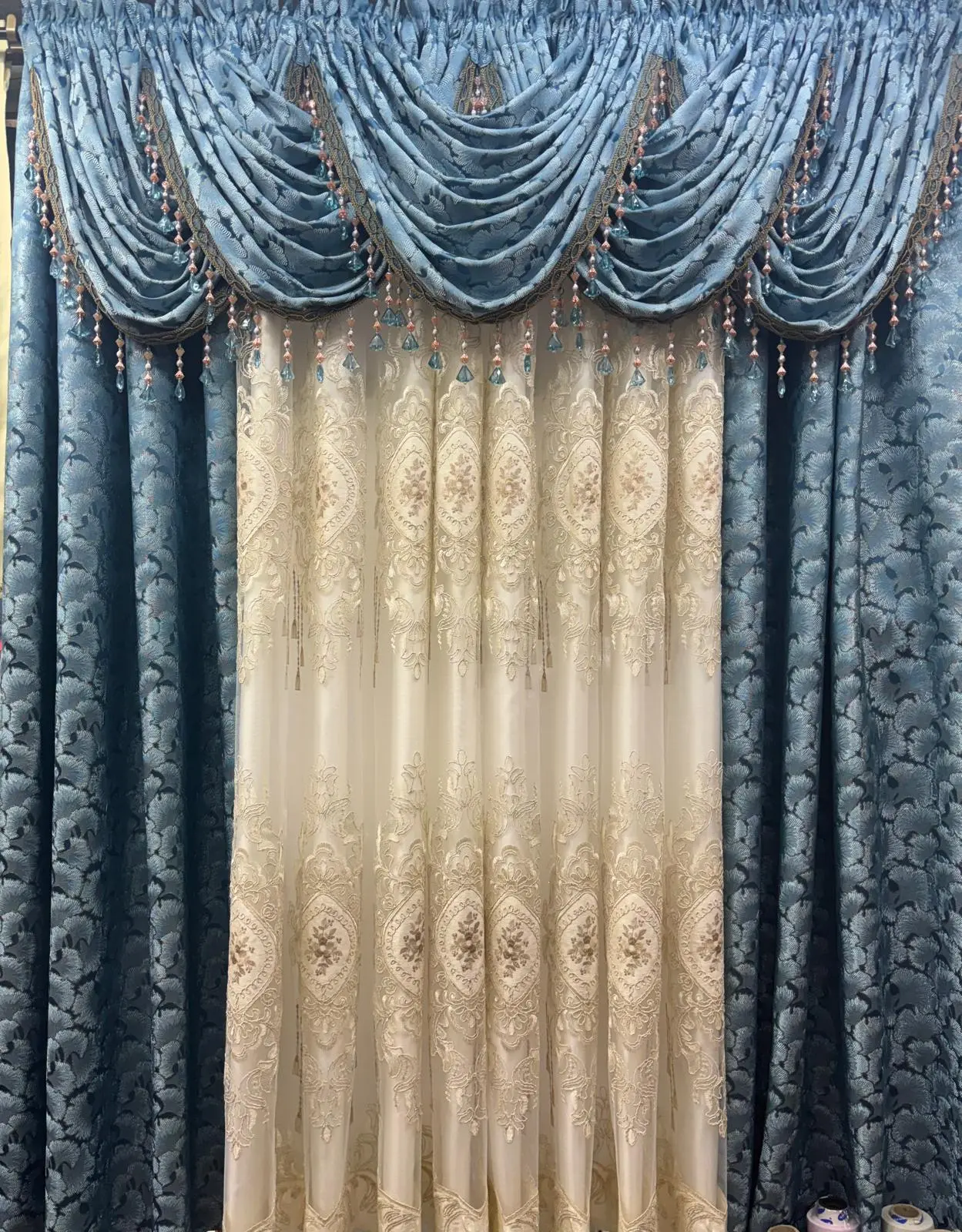 Luxury 11-Piece Stefania Embroidered Curtain Set with Medallion Sheer Panels & Backing | Dual Rod Window Treatment