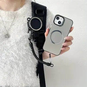 Magnetic Clip Phone Holder KN227570 Tech with Storage Backpack Strap Anti-Drop Design Universal Beaded Strap Travel Accessory Handsfree Use Compact Sturdy Cellphone Stand Mount for Men
