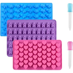 3 Pack   Molds,  Candy Baking Mold Ice Cube Trays Candies Making Supplies with 2 Droppers, Nonstick   Molds Including Mini Dinosaur, Hearts, Bear Shape