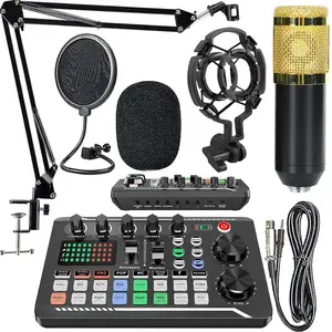Live Sound Card with Dj Mixing Effects and Voice Changer, Wired Microphone Audio Interface for Podcast Studio Equipment