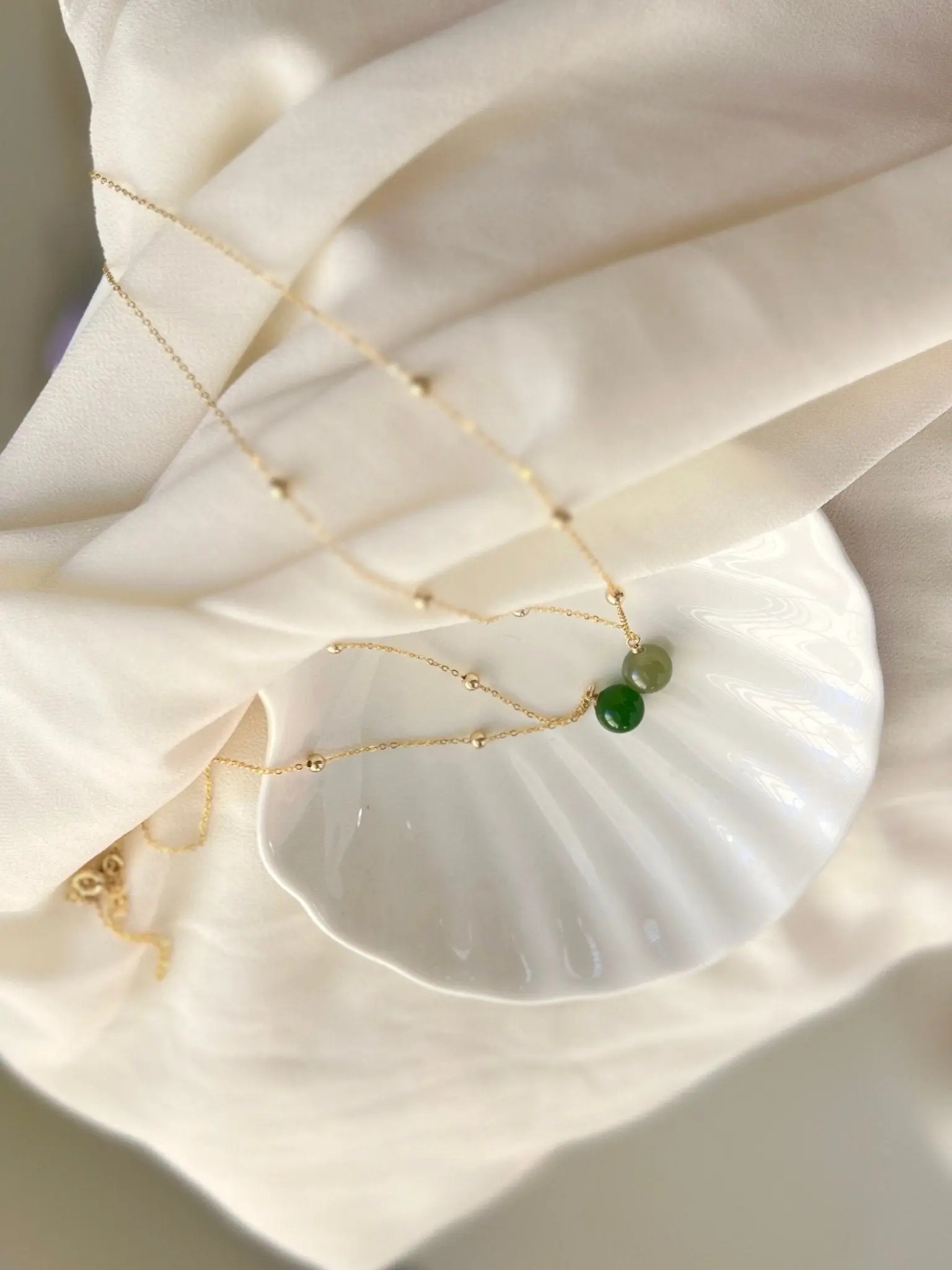 Natural Hetian Jade Necklace, Nephrite Charm with Dainty Gold Filled Chain