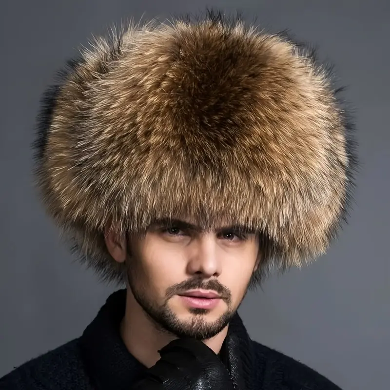 [Faux Fur Ushanka Hat] Brown Faux Fur Adjustable Ushanka Hat - Men's Trapper Hat for Winter - Cold Weather Hunting Hat