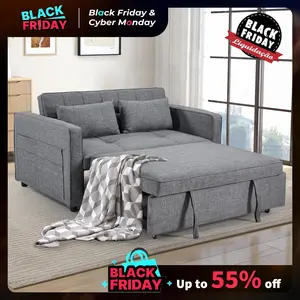 [TikTokShopBlackFriday]EBELLO Convertible Loveseat Sofa Bed Modern 3-in-1 Functionality Adjustable Backrest Smooth-Glide Pull-Out Perfect for Guest Rooms & Small Spaces Gray
